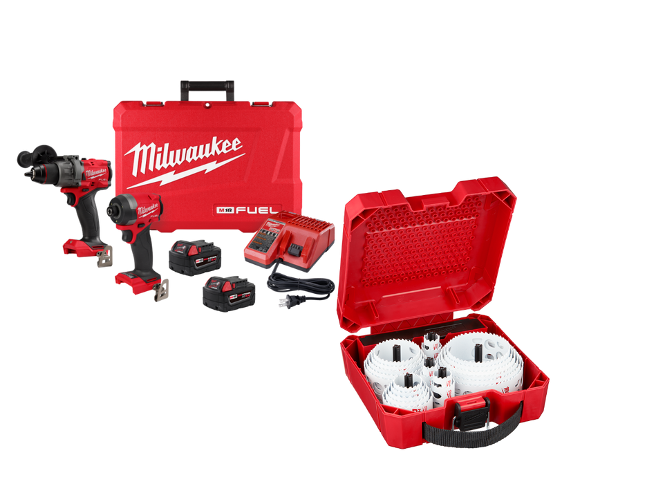 Milwaukee 3697-22HS M18 FUEL 18V 2 Cordless Tool Combo Kit w/ Hole Saw Kit