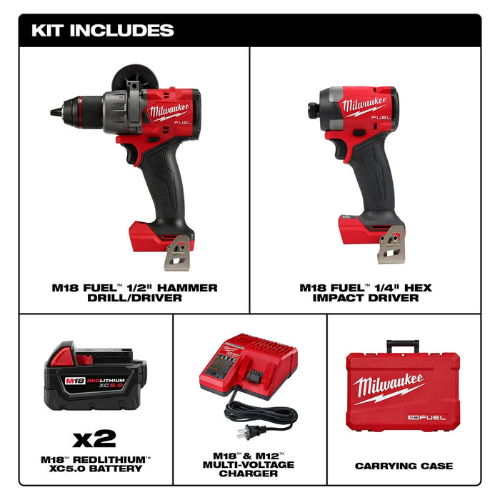 Milwaukee 3697-22HS M18 FUEL 18V 2 Cordless Tool Combo Kit w/ Hole Saw Kit