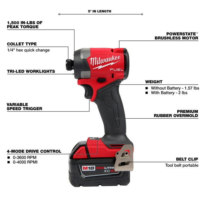 Milwaukee 3697-22IN M18 FUEL 18V Hammer Drill /Drive Kit w/ M18 Tire Inflator