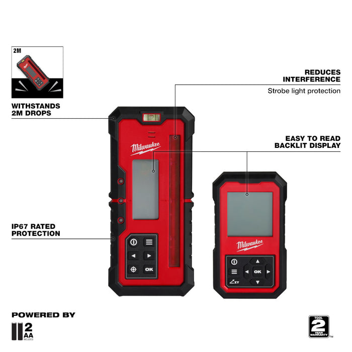 Milwaukee 3704-21 M18 18V Red Exterior Dual Slope Rotary Laser Kit w/ Receiver