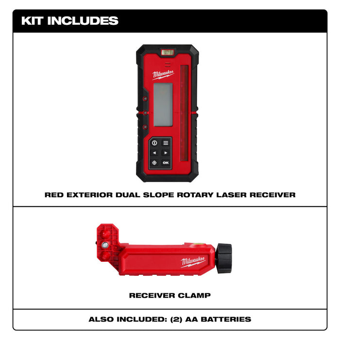 Milwaukee 3714 Red Exterior Dual Slope Rotary Laser Receiver w/ Receiver Clamp