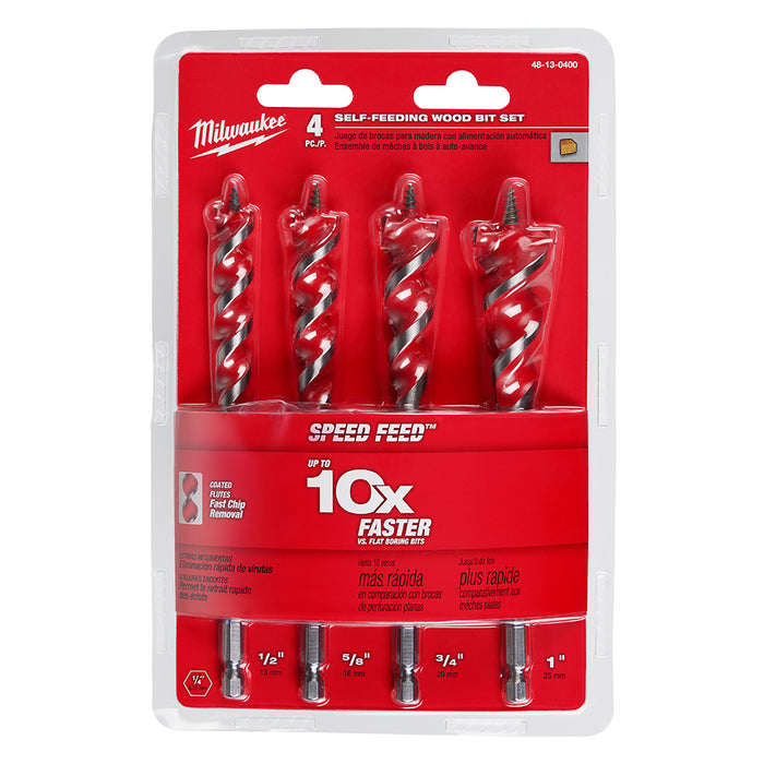 Milwaukee 48-13-0400 6-1/2" SPEED FEED Wood Bit Set w/ Double Wing Spurs - 4 PC