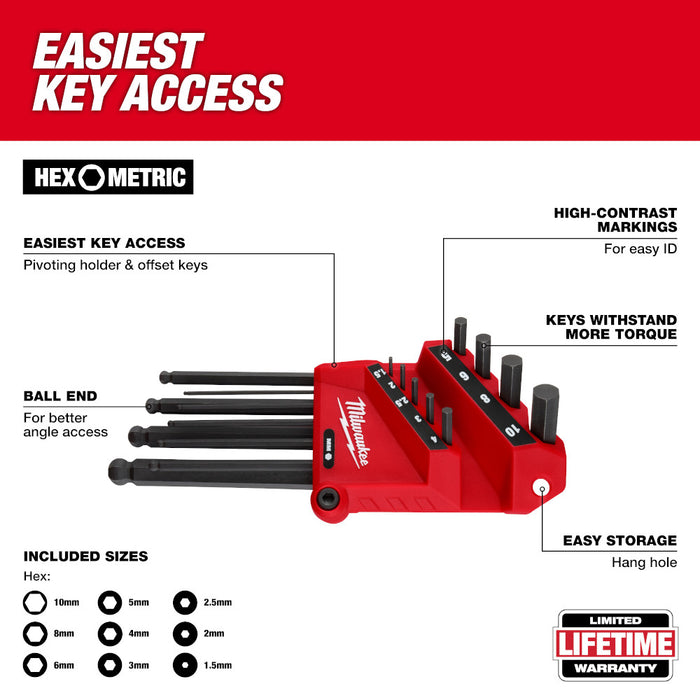 Milwaukee 48-22-2187 22-Key Ball End L-Key Set - SAE/Metric