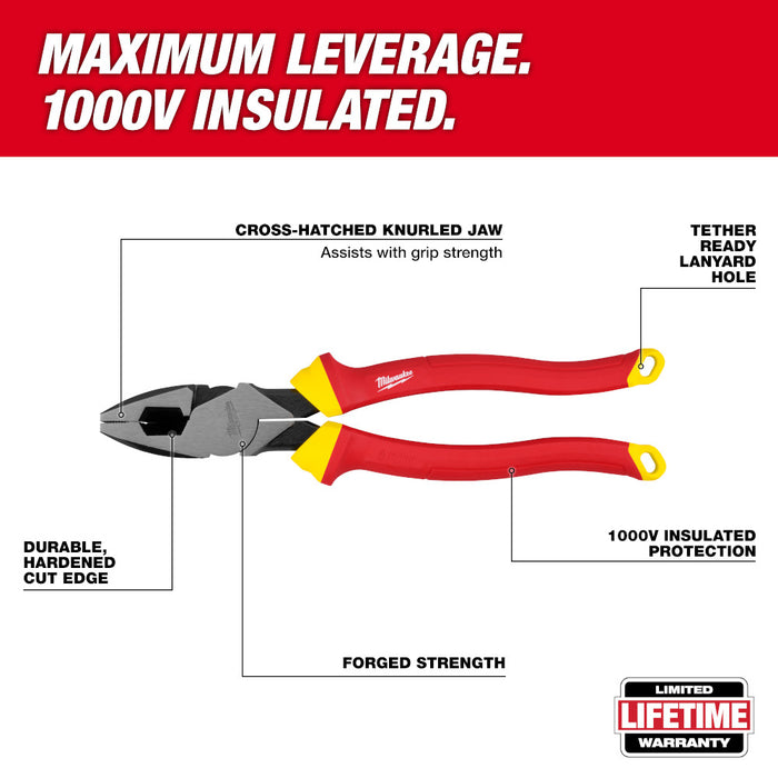 Milwaukee 48-22-2209 1000V Insulated 9" Maximum Leverage Lineman's Pliers