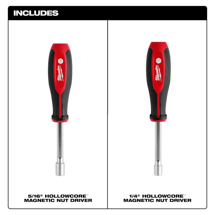 Milwaukee 48-22-2542 SAE HollowCore Magnetic Nut Driver Set - 2 PC