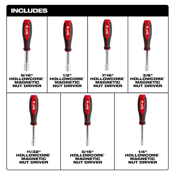 Milwaukee 48-22-2547 SAE HollowCore Magnetic Nut Driver Set - 7 PC