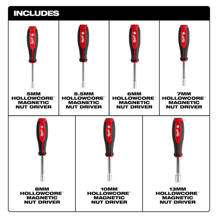 Milwaukee 48-22-2548 Metric HollowCore Magnetic Nut Driver Set - 7 PC