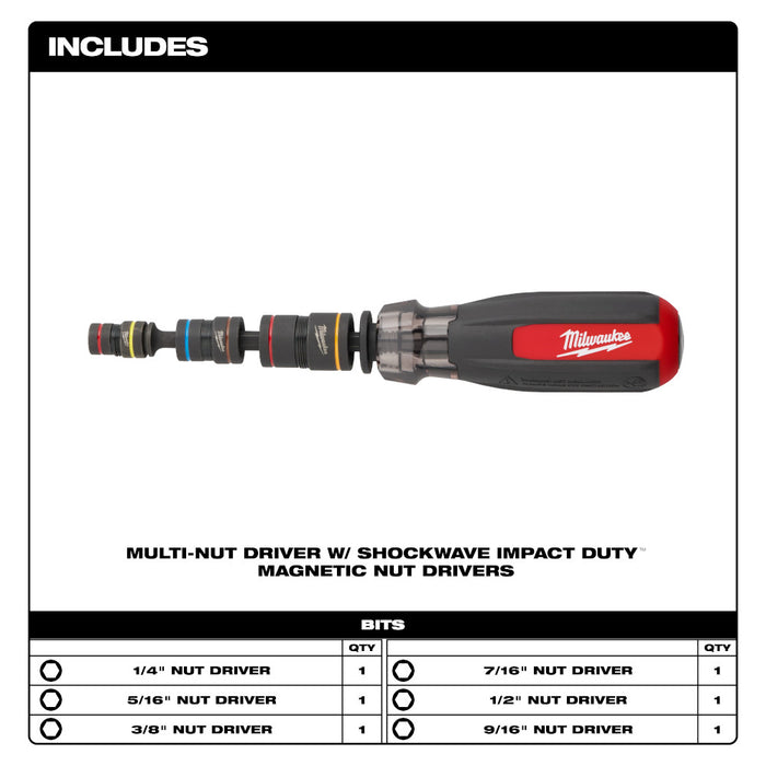 Milwaukee 48-22-2921 Multi-Nut Driver SHOCKWAVE Impact Duty Magnetic Nut Drivers