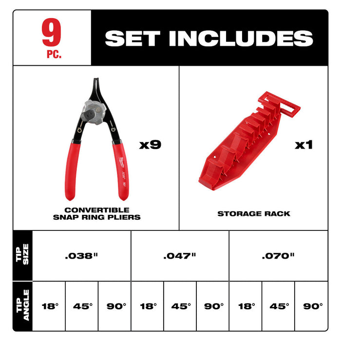 Milwaukee 48-22-6539 Snap Ring Pliers Set - 9 PC