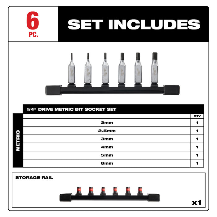 Milwaukee 48-22-9541 1/4" Drive Hex Bit Socket Set - Metric - 6 PC