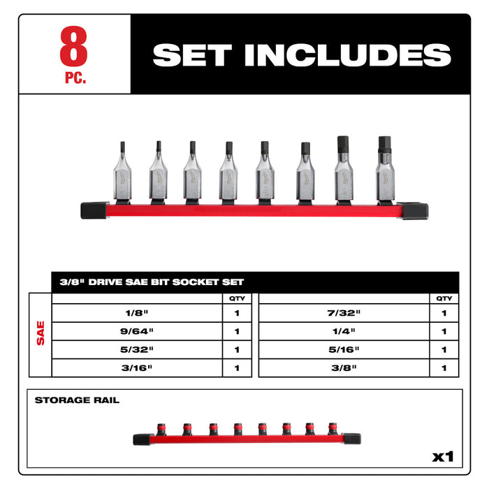 Milwaukee 48-22-9542 3/8" Drive Hex Bit Socket Set - SAE - 8 PC