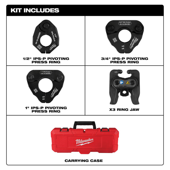 Milwaukee 49-16-2496X 1/2"-1" IPS-P Pivoting Press Ring Kit for M12 FORCE LOGIC