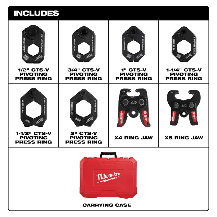 Milwaukee 49-16-2692X 1/2"-2" CTS-V Pivoting Press Ring Kit for M18 FORCE LOGIC