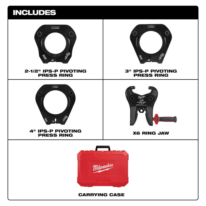 Milwaukee 49-16-2698X 2-1/2"-4" IPS-P Pivoting Press Ring Kit M18 FORCE LOGIC