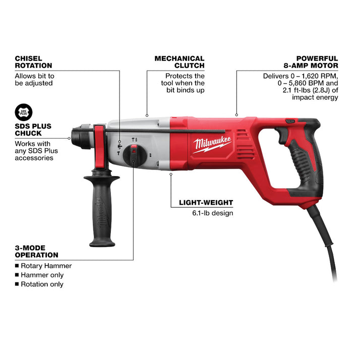 Milwaukee 5262-21 120V 1" SDS Plus Rotary Hammer Kit w/ Depth Rod