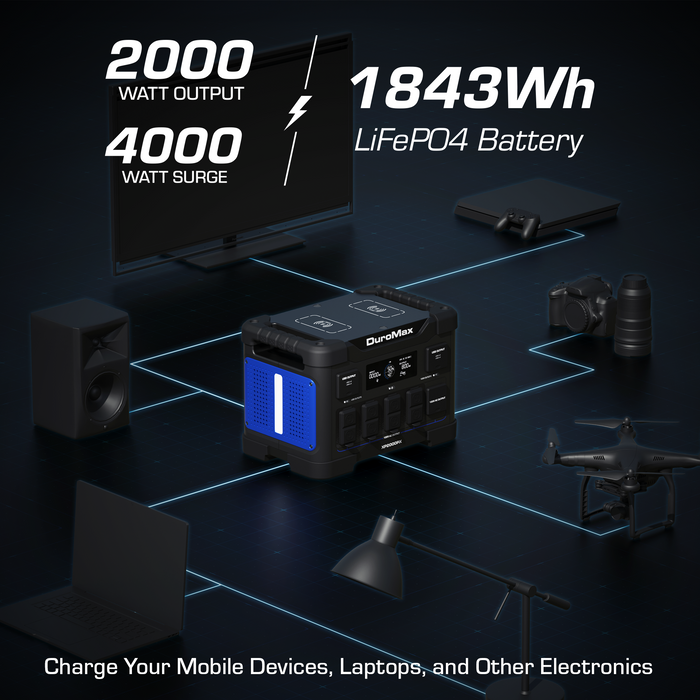 DuroMax XP2000PX 2000 Watt 1843 Wh LiFePO4 Portable Battery Backup Power Station