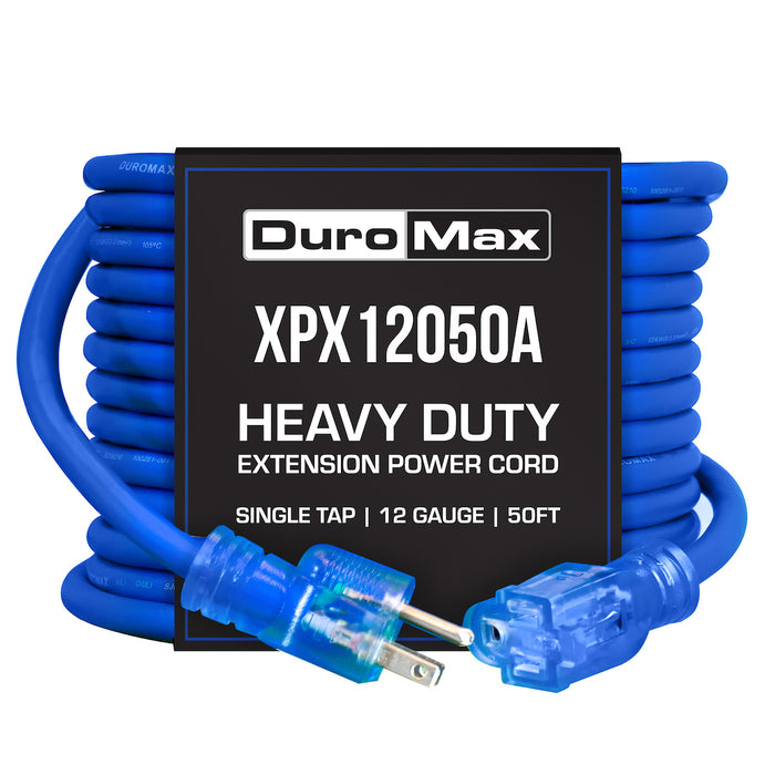 DuroMax XPX12050A Heavy Duty SJEOOW 50-Foot 12 Gauge Blue Single Tap Extension Power Cord