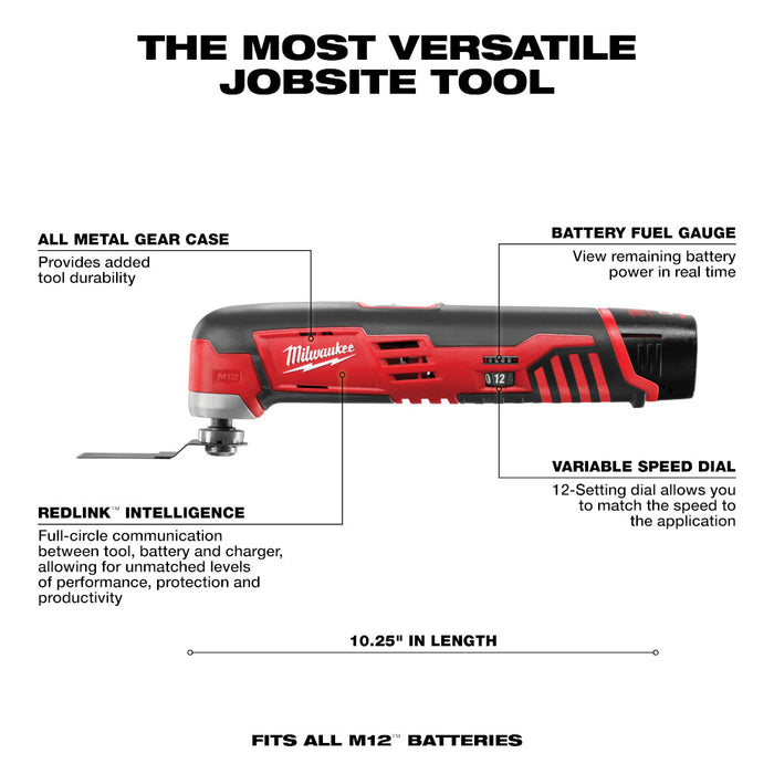 Milwaukee 2426-21B M12 12V Lithium-Ion Multi-Tool Kit w/ 9 PC Blade Kit