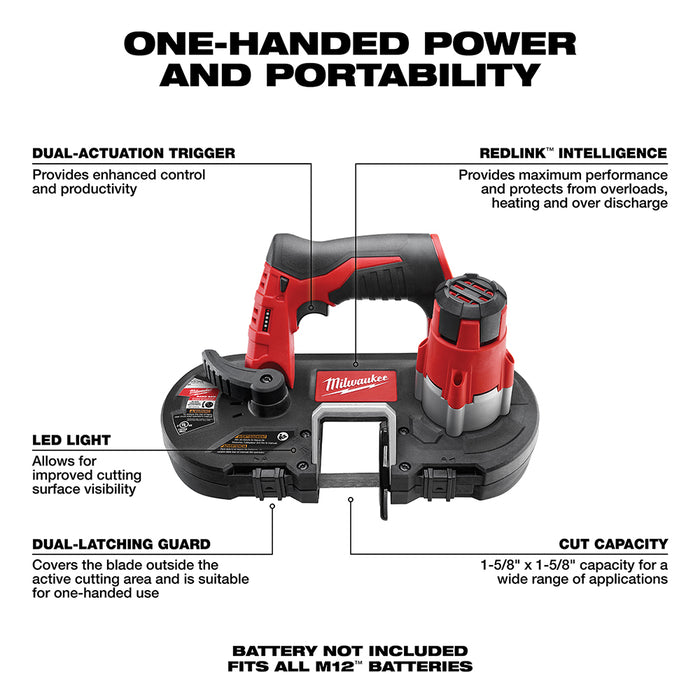 Milwaukee 2429-20 M12 12V Cordless 18 TPI Sub-Compact Band Saw Blade - Bare Tool