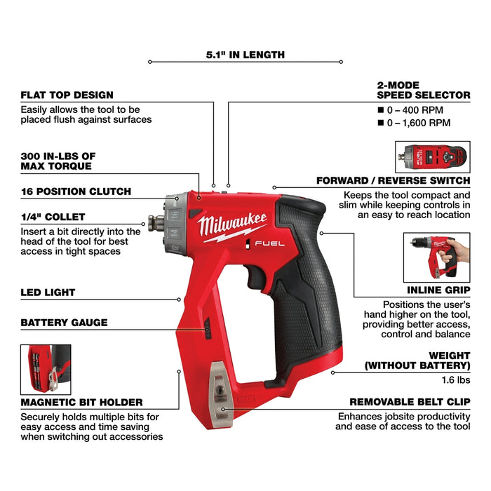 Milwaukee 2505-20 M12 FUEL 12V 4-in-1 Installation Drill/Driver -Bare Tool