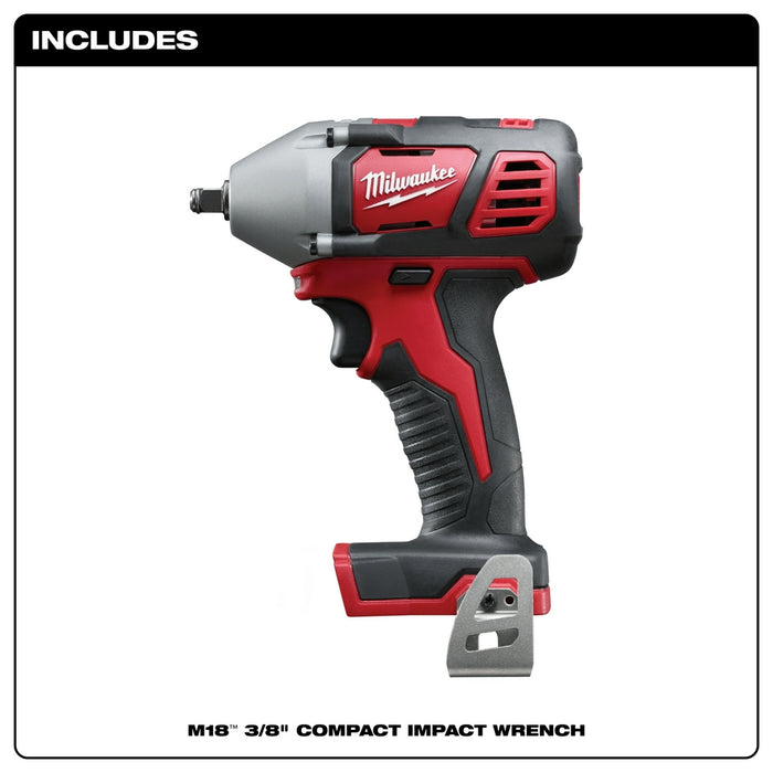 Milwaukee 2658-20 M18 18V 3/8-Inch Impact Wrench w/ Belt Clip Bare Tool