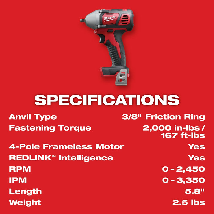 Milwaukee 2658-20 M18 18V 3/8-Inch Impact Wrench w/ Belt Clip Bare Tool