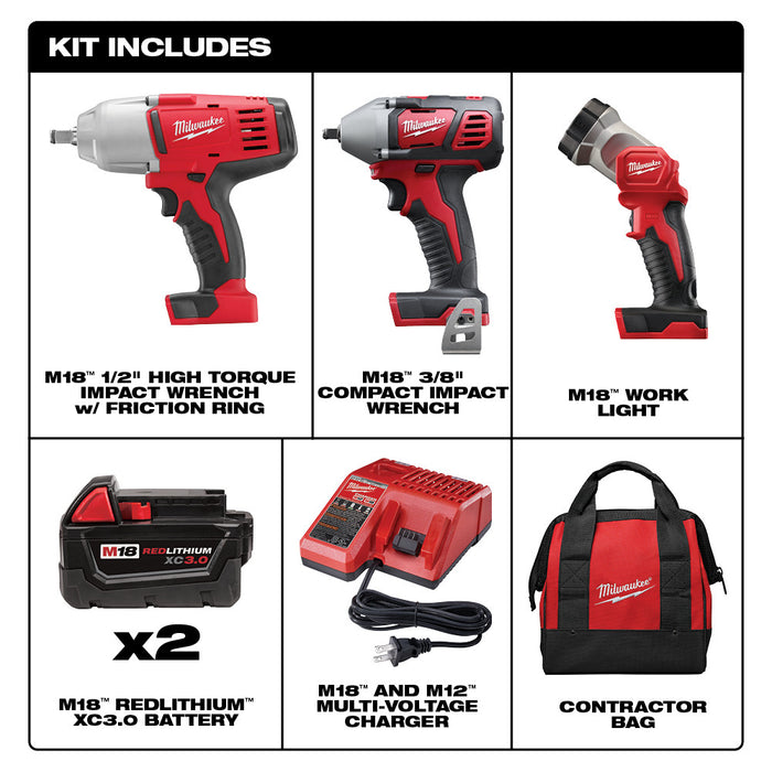 Milwaukee 2696-23 M18 18V Cordless Power Lithium-Ion 3-Tool Combo Kit