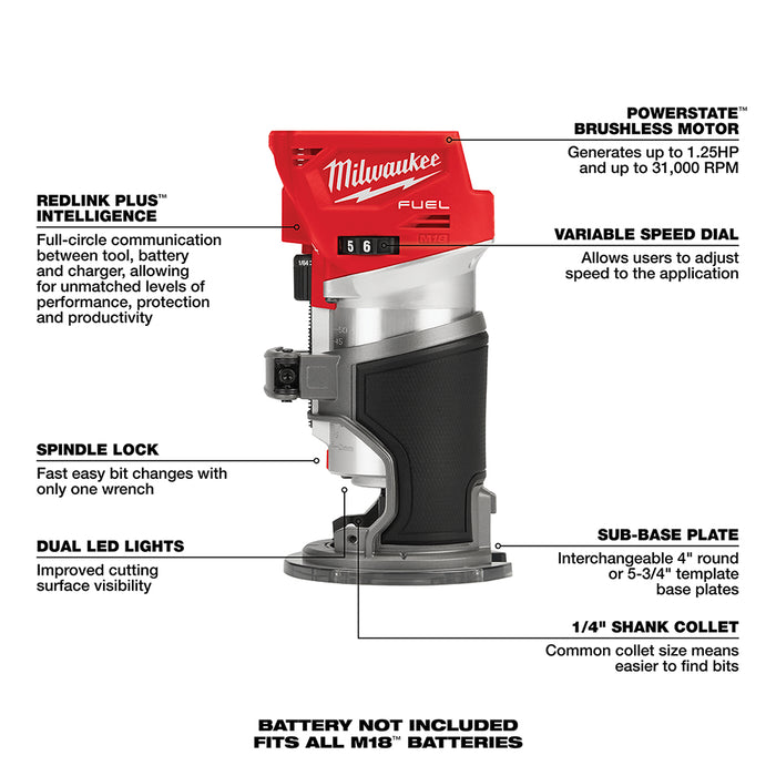 Milwaukee 2723-80 M18 FUEL 18V Cordless Li-Ion Compact Router - Bare Tool -Recon