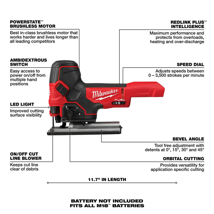 Milwaukee 2737B-20 M18 FUEL 18V Cordless Barrel Grip Jig Saw - Bare Tool