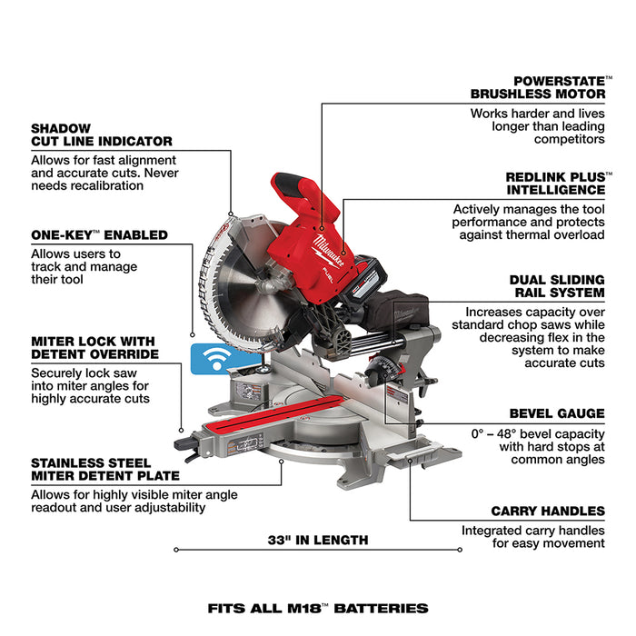 Milwaukee 2739-21HD M18 FUEL 18V 12" Dual Bevel Sliding Compound Miter Saw Kit