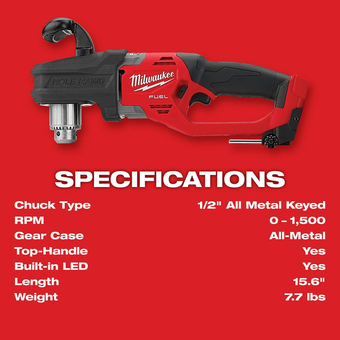 Milwaukee Tool M18 FUEL 18V Cordless HOLE HAWG 1/2-inch Right Angle Drill  (Tool Only)