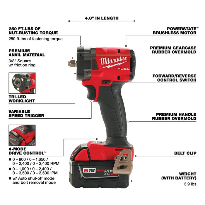 Milwaukee 2854-20MET M18 FUEL 18V 3/8" Impact Wrench w/ 8 -PC Metric Sockets