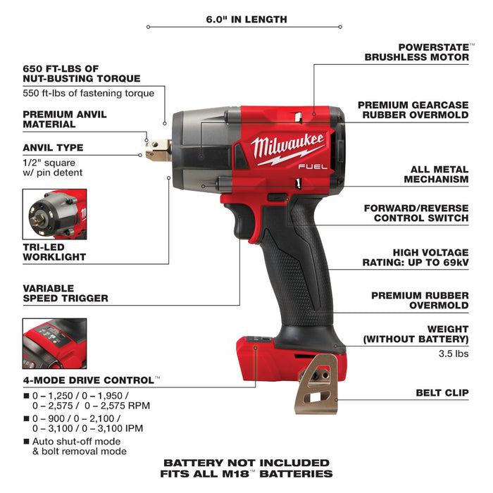 Milwaukee 2962P M18 FUEL 18V 1/2" Mid Torque Imapct w/ SAE Socket Set - 12 PC