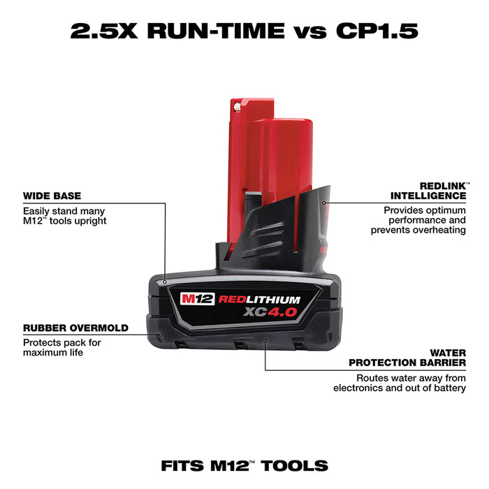 Milwaukee 3453-20XC M12 FUEL 12V Impact Driver w/ 4.0 AH Extended Battery