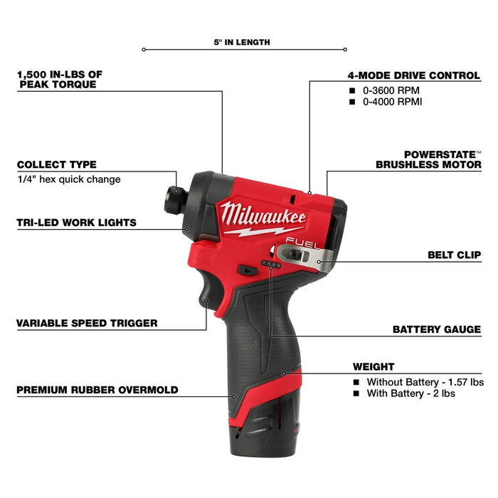 Milwaukee 3497-22RAT M12 FUEL 12V Cordless 2 Tool Combo Kit w/ 3/8" Ratchet