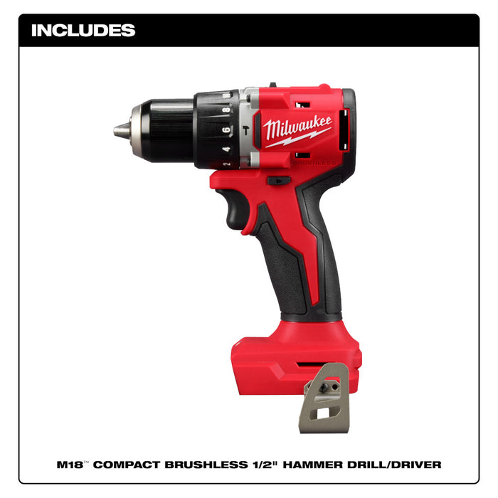 Milwaukee 3602-20 M18 18V 1/2" Compact Brushless Hammer Drill - Bare Tool