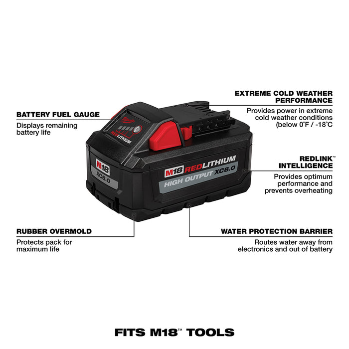 Milwaukee 48-11-1868 M18 18V High Output XC 8.0 w/ XC 6.0 Battery - 2 Pack