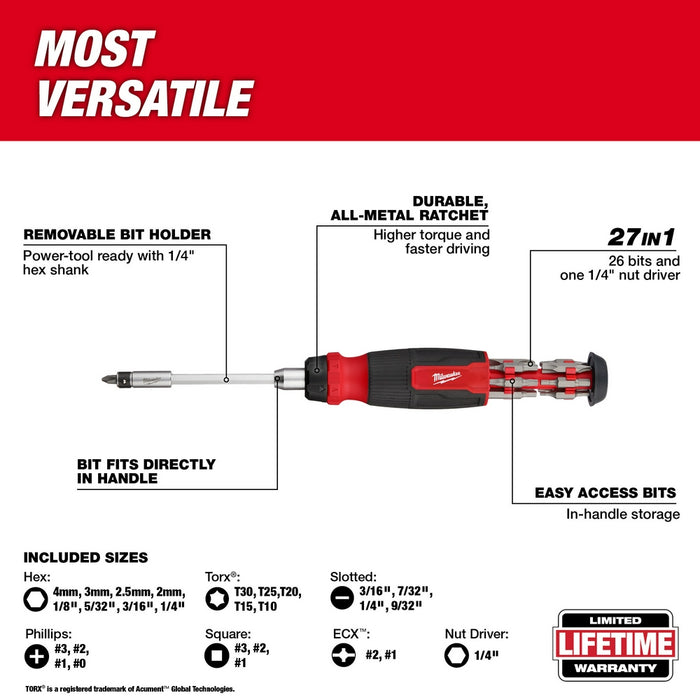 Milwaukee 48-22-2904 27-in-1 Versatile Ratcheting Multi-Bit Screwdriver