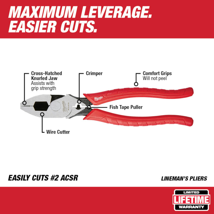 Milwaukee 48-22-6100 9-Inch Iron Carbide Edge High Leverage Lineman's Pliers