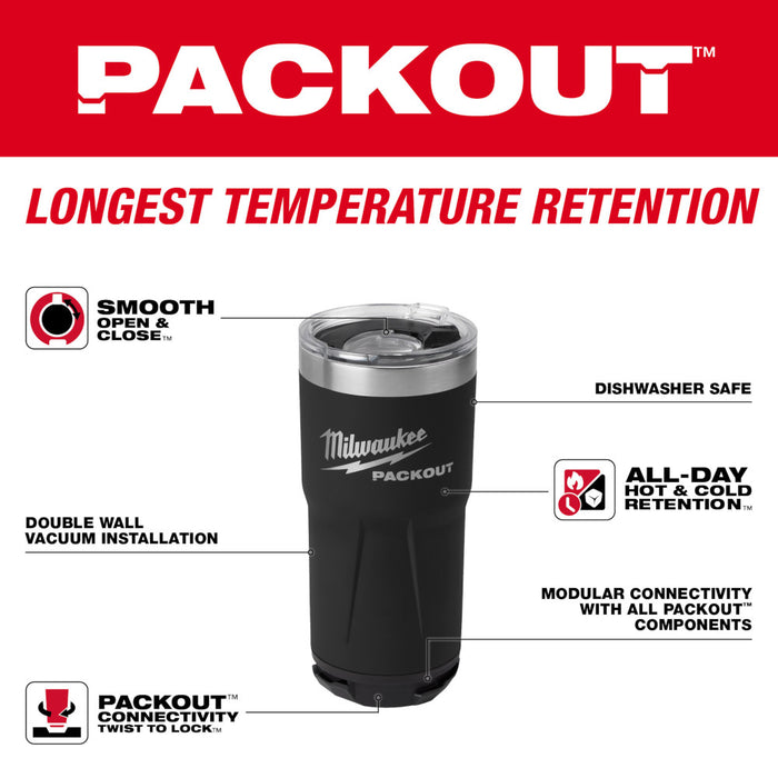 Milwaukee 48-22-8392B PACKOUT 20oz Durable Twist Lock Tumbler - Black