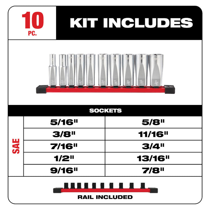 Milwaukee 48-22-9405 3/8" Drive Deep Well SAE Socket Set - 10pc