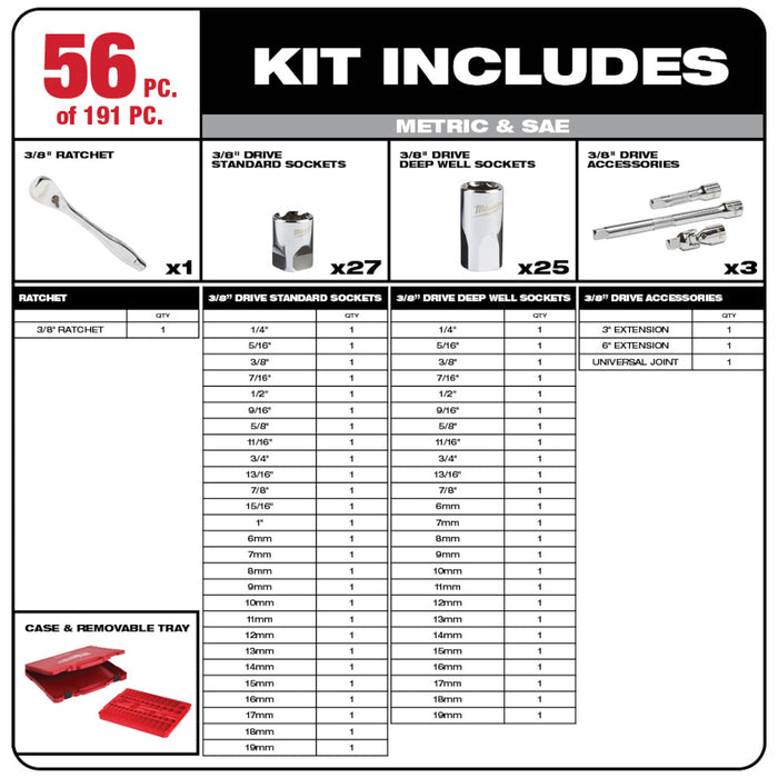 Milwaukee 48-22-9489 Heavy Duty Metric/SAE Mechanics Tool Set 191 PC