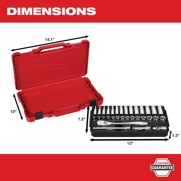 Milwaukee 48-22-9508 3/8-Inch Drive Durable Metric Ratchet and Socket Set - 32pc