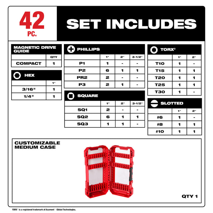 Milwaukee 48-32-1554 Impact Duty All Purpose Hex Driver Bit Set - 42 PC