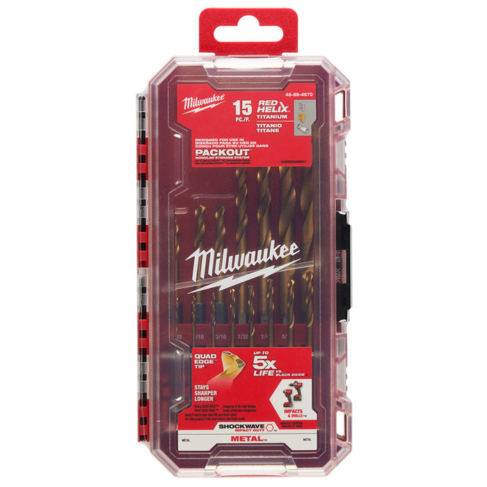 Milwaukee 48-89-4670 SHOCKWAVE RED HELIX Titanium Drill Bit Set - 15 PC