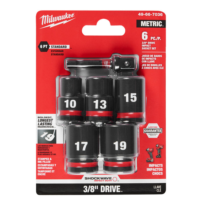 Milwaukee 49-66-7036 SHOCKWAVE 3/8" Impact Duty Drive Metric Socket Set - 6 PC