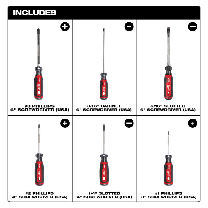 Milwaukee MT200-6 Cushion Grip Screwdriver Set - Made In USA - 6 PC