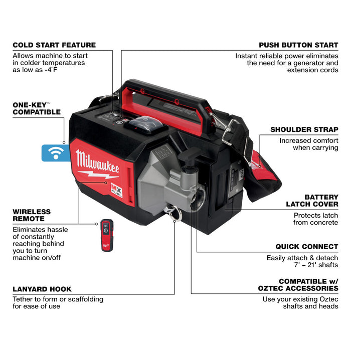 Milwaukee MXF370-82XC MX FUEL Cordless Heavy Duty Concrete Vibrator - Recon