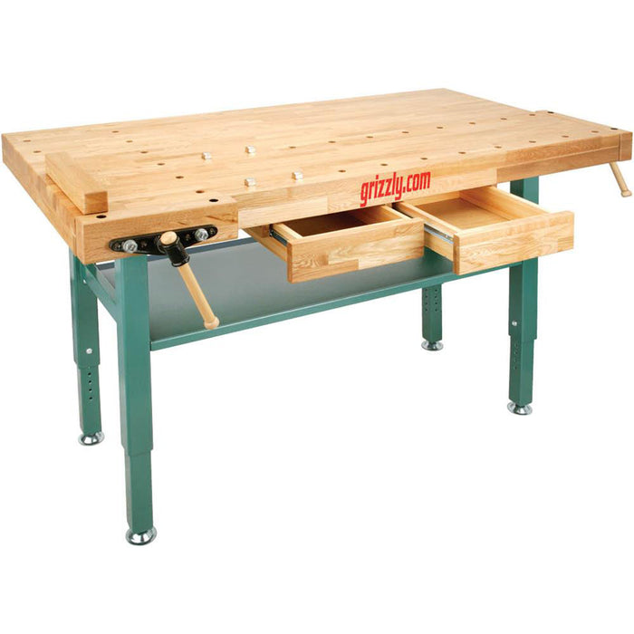 Grizzly T10157 Heavy-Duty Oak Workbench with Steel Legs